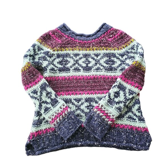 Free People Boho Mulitcored Sweater Top CREW Neck sz S - Picture 1 of 5